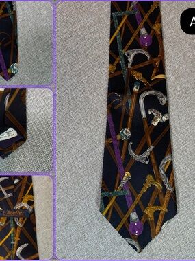 Walking Cane Silk Tie Made USA Italian Silk Statement Tie